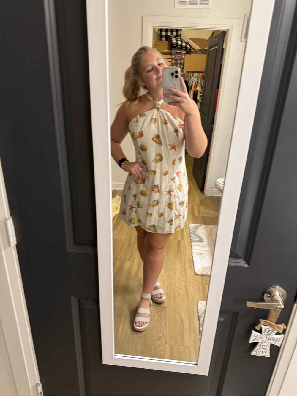 Target Cream Mini Dress with Orange Starfish and Brown Seashell Print
